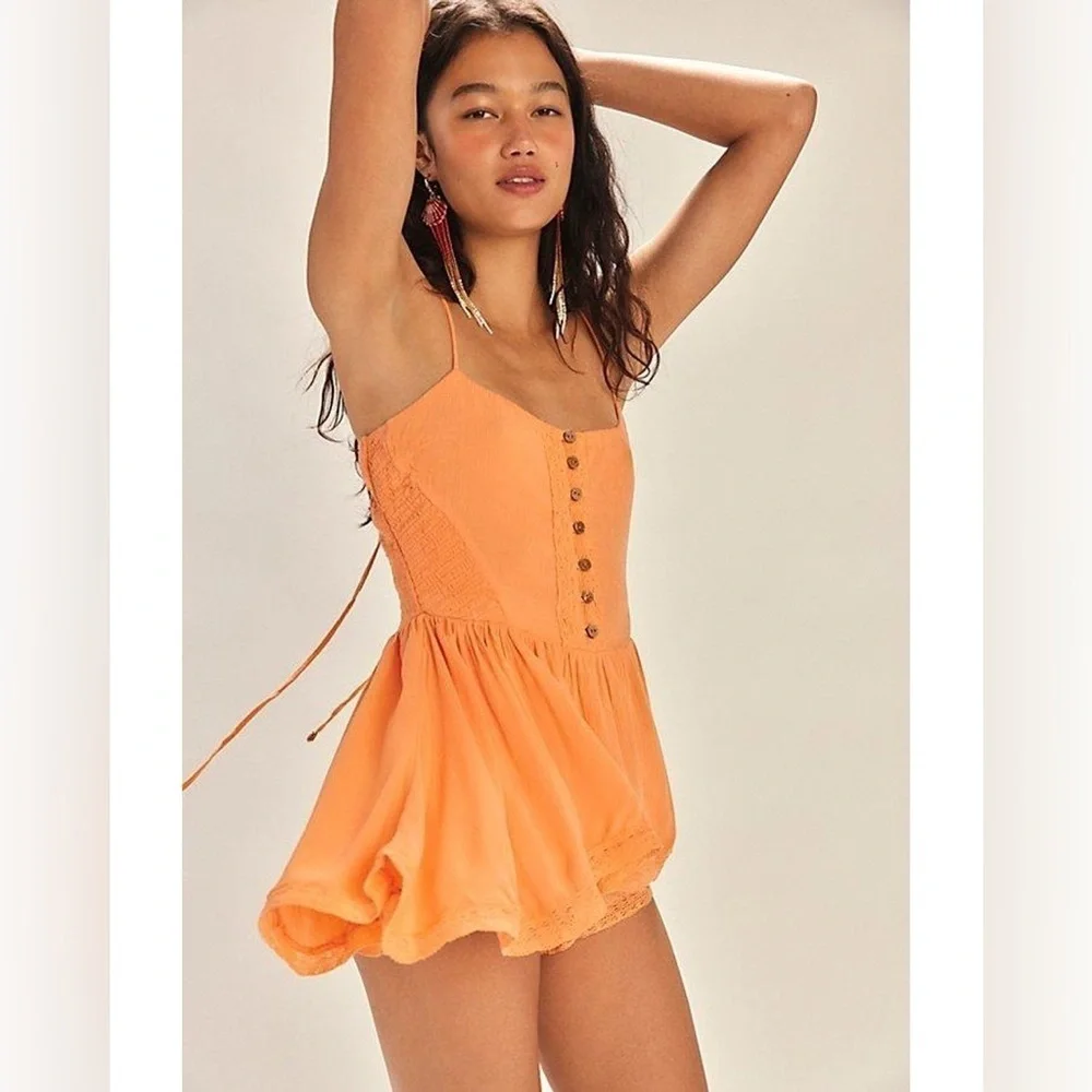 Free People Marley Romper Orange Large NWT
